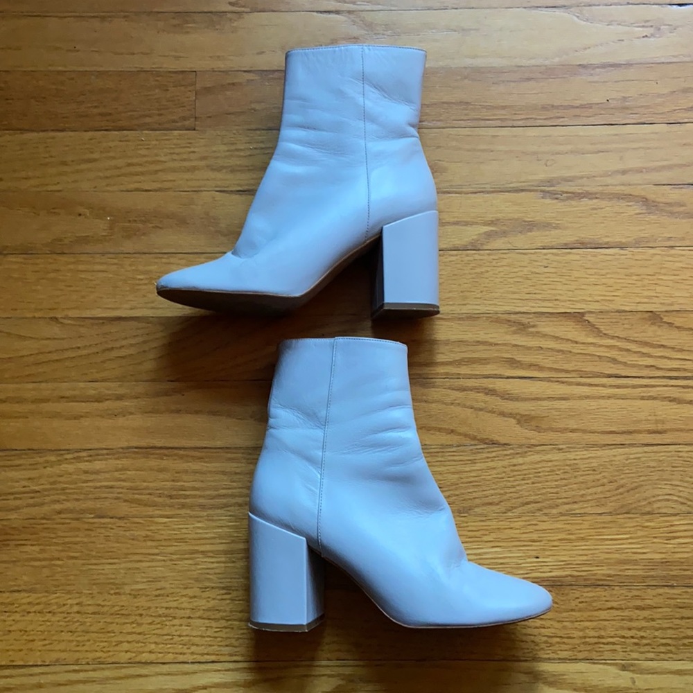 & Other Stories gray leather block heel boots